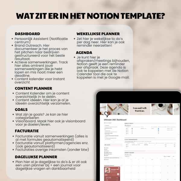 Notion Template voor UGC Creator en Sociale media Managers